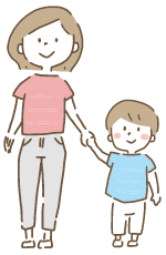 お母さんと手を繋ぐ男の子のイラスト